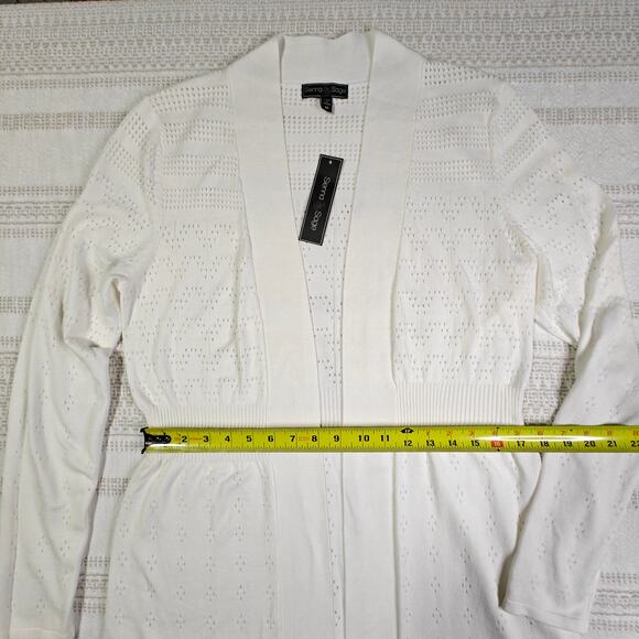 Sienna Sage White Knit Cardigan Sweater Medium NWT Lightweight Eyelet Design - Picture 3 of 6